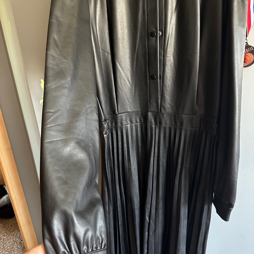 Chic Black leather dress Long Sleeve Dress